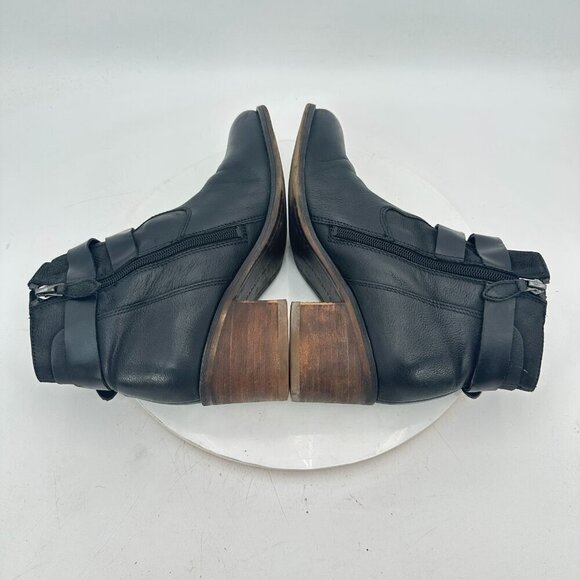 Franco Sarto A Linden2 Women Size 8.5 Black Leather Side Zip Buckle Pump Boot - Picture 6 of 11